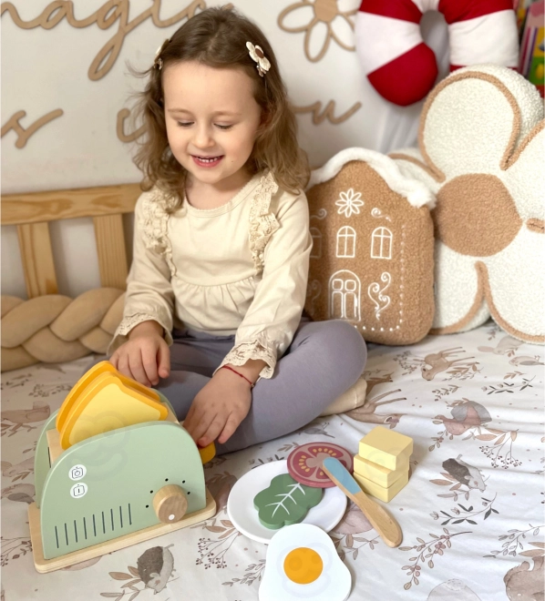 Hölzerner Toaster Pastell Frühstücksset von Tooky Toy