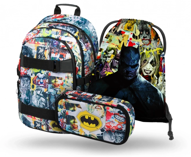 3er-Set Skate Batman Comics: Rucksack, Etui, Beutel