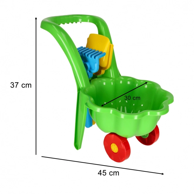 Kinderschubkarre Gartenset Gänseblümchen mit Schaufel und Rechen Grün