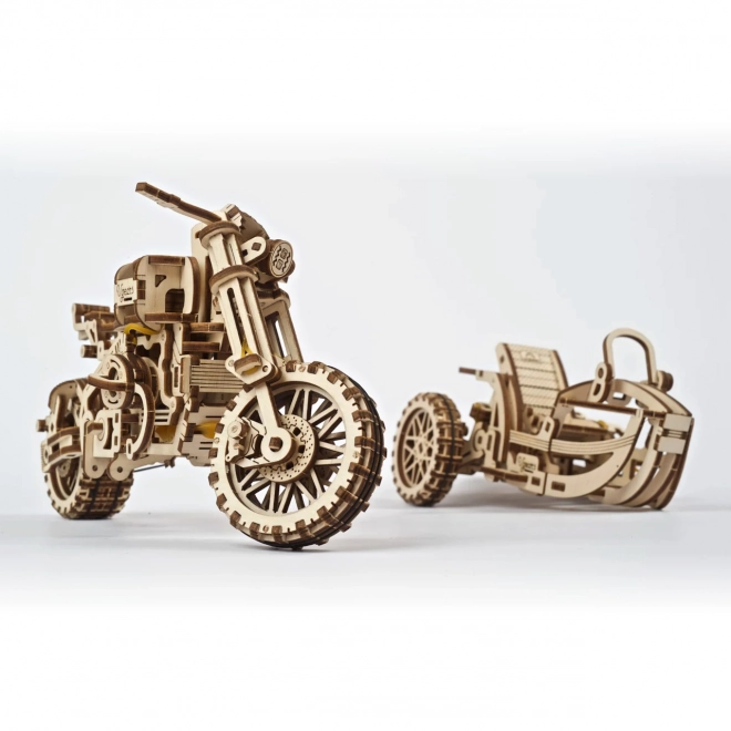 Ugears 3D Holzmechanisches Puzzle Scrambler Motorrad mit Sidecar