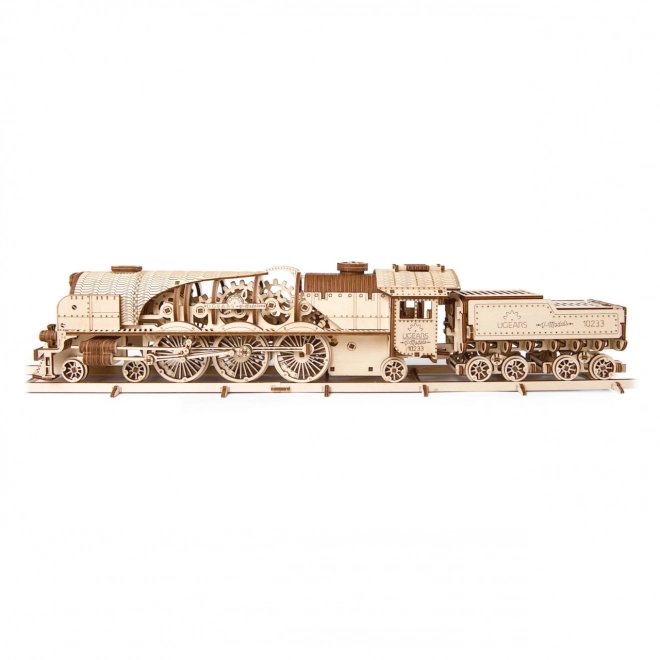 Ugears 3D Holzmechanisches Puzzle Dampflokomotive V-Express mit Tender