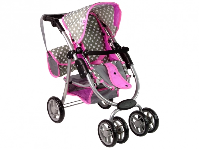 Puppenwagen 2 in 1 mit Tragetasche Rosa Sterne