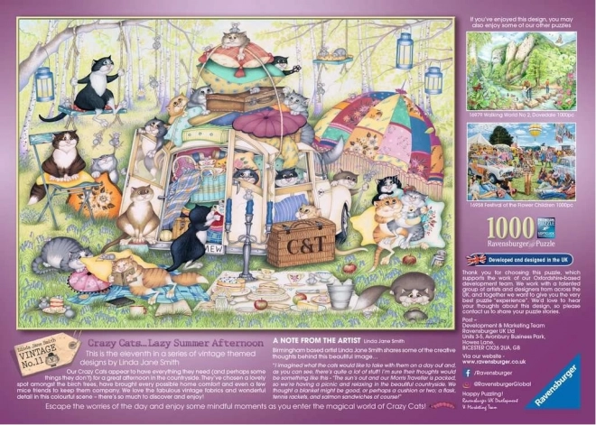 Ravensburger Puzzle CRAZY CATS – Fauler Sommernachmittag (1000 Teile)