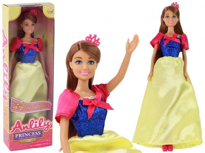 Puppe Anlily Prinzessin mit langen dunklen Haaren und gelbem Kleid