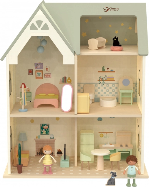 Großes Holzpuppenhaus mit Möbeln