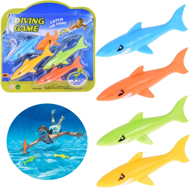 Set mit 4 bunten Haien für das Tauchen lernen für Kinder