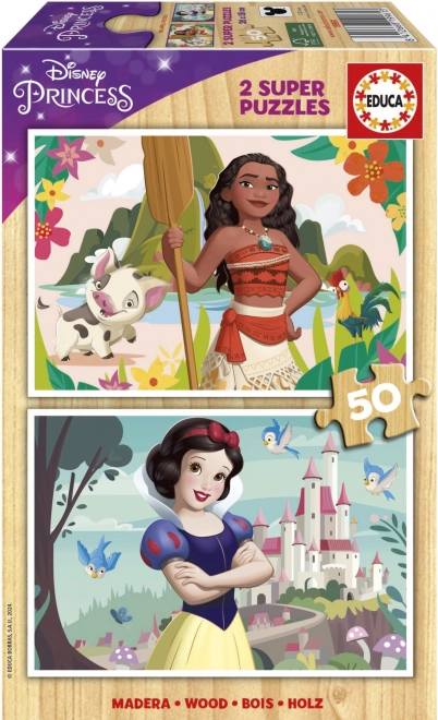 Holzpuzzle Disney Prinzessinnen: Vaiana und Schneewittchen 2x50 Teile