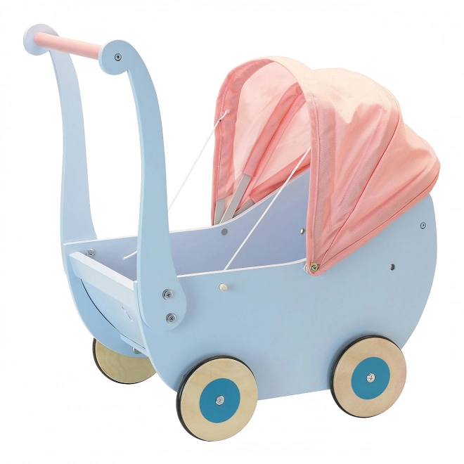 Blauer Holzpuppenwagen für Puppen bis 40 cm