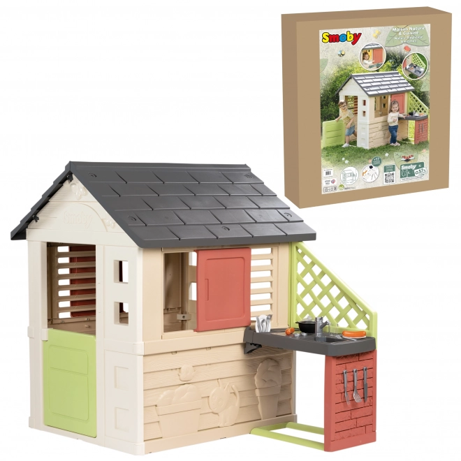 Smoby Haus Nature mit Küche und 17 Zubehörteilen