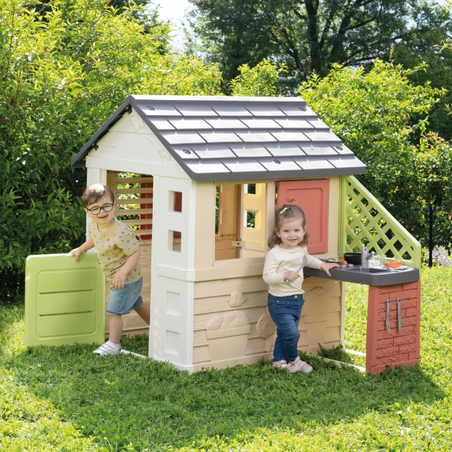 Smoby Haus Nature mit Küche und 17 Zubehörteilen