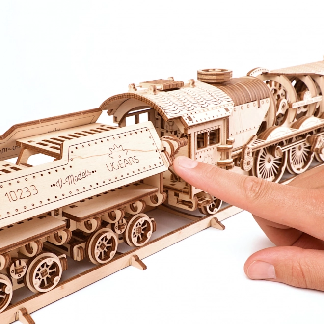 Ugears 3D Holzmechanisches Puzzle Dampflokomotive V-Express mit Tender