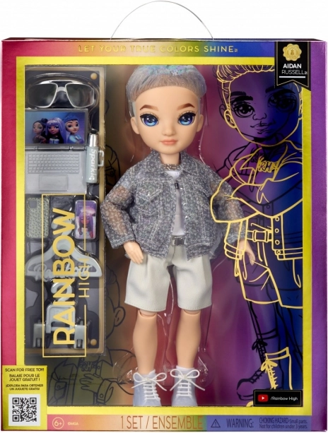 Rainbow High Modepuppe Aiden Russell lila mit Zubehör