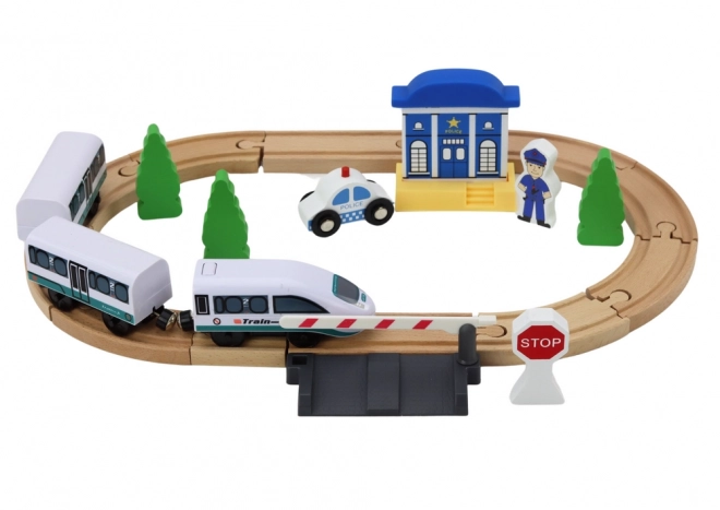 Holzeisenbahn Set mit Brücke und Polizei