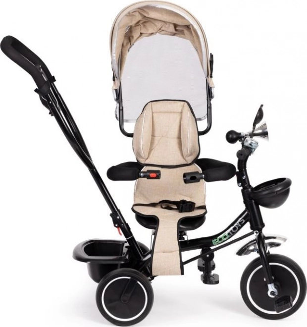 Ecotoys Dreirad mit Dach und Schubstange Beige