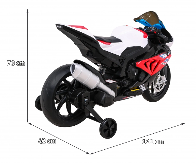 Kinder-Elektromotorrad BMW HP4 Rot + Stützräder + sanfter Start + EVA + MP3 LED