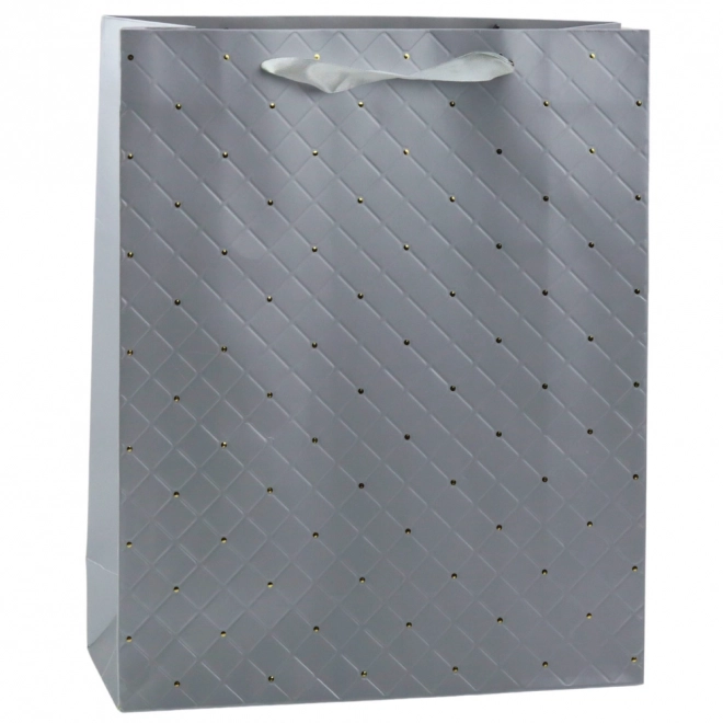 Graue elegante Geschenktüte aus Papier mit goldenen Punkten