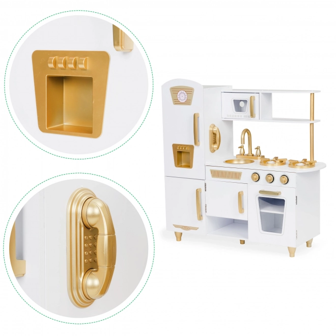 Große Holzküche für Kinder, weiß und gold, ECOTOYS