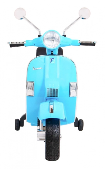 Elektrischer Kinderroller Vespa Blau mit Stützrädern, Audio und EVA