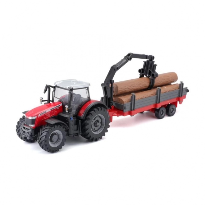 Bburago Massey Ferguson 8740S Traktor mit Holzanhänger