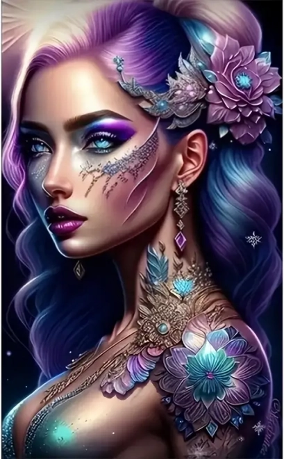 Diamantmalerei Frau mit violetten Haaren 30x40 cm