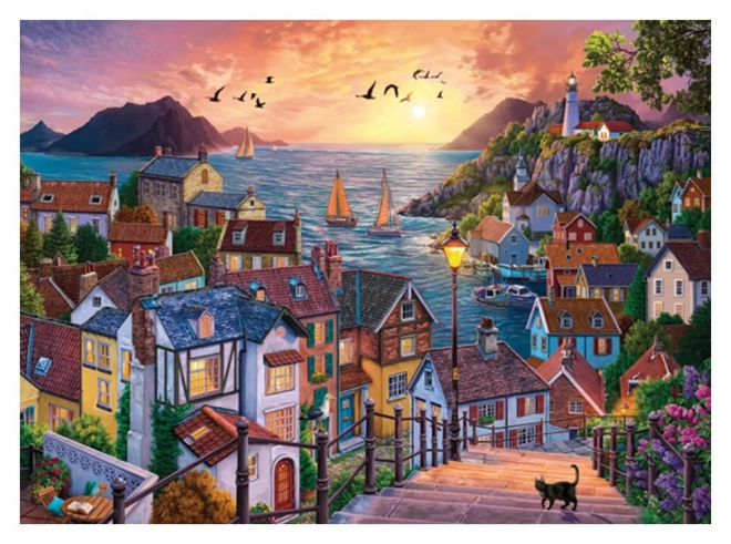 Küstenstadt bei Sonnenuntergang Puzzle 1000 Teile