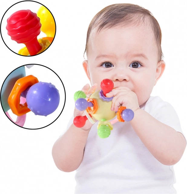 Bunter sensorischer Beißball mit Rassel für Babys