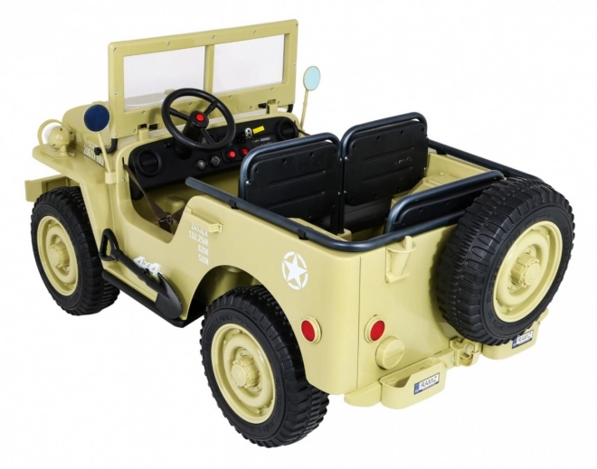 Retro Militärfahrzeug für 3 Kinder Matcha + Allradantrieb 4x4 + Stauraum + EVA + sanfter Start + MP3 LED
