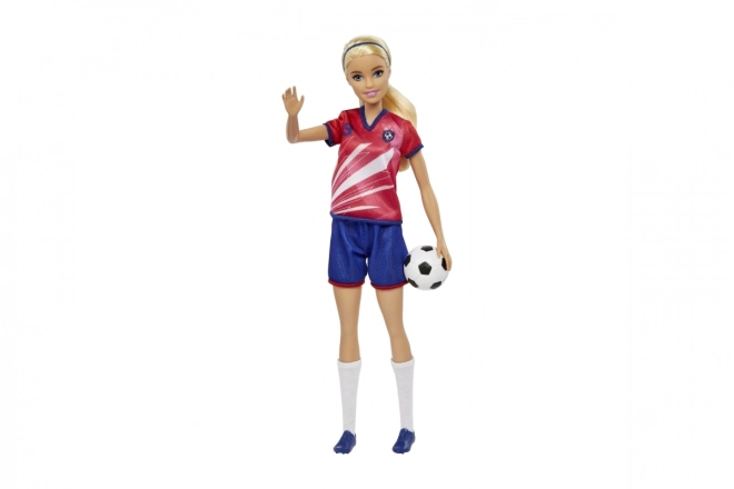 Barbie Fußballspielerin in rotem Trikot