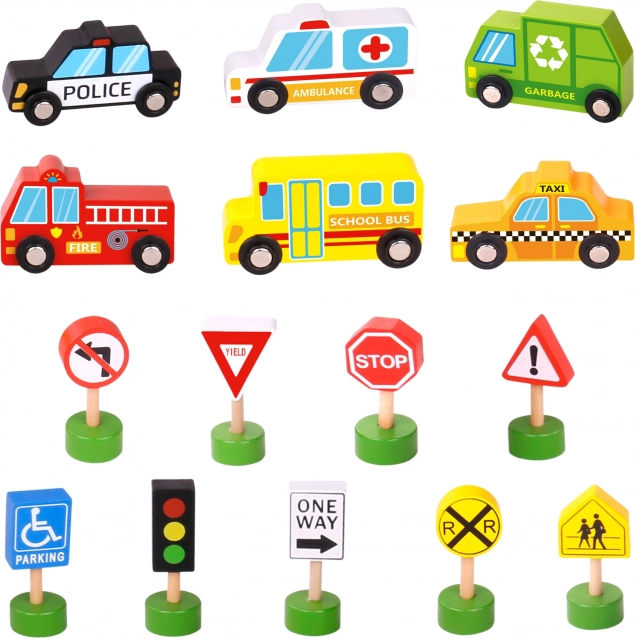 Woopie Green Holzset für Fahrzeuge und Verkehrszeichen