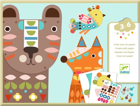 DJECO Kreativset mit Aufklebern Große Tiere