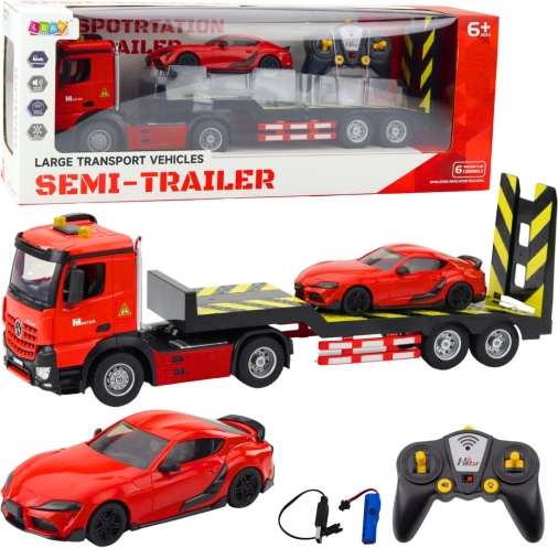 Rennwagen mit Fernsteuerung und Lastwagen rot 1:16
