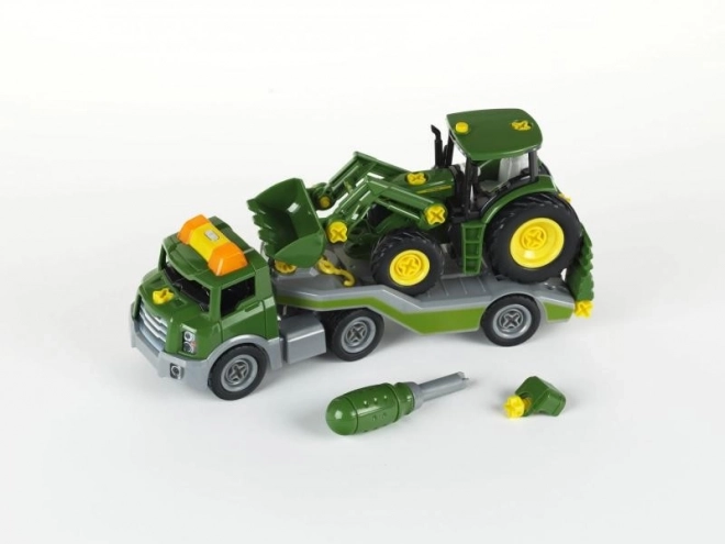Traktor John Deere auf Anhänger zum Zusammenbauen