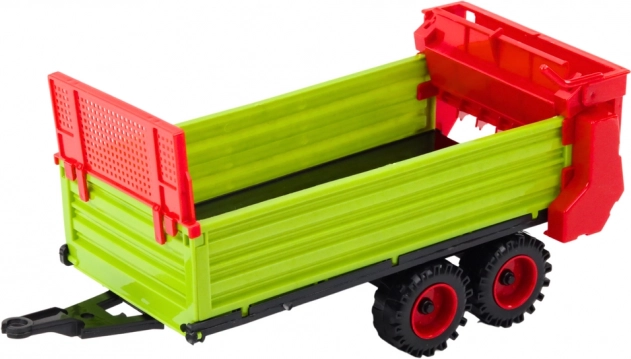 Traktor mit Anhänger, Schwungrad-Antrieb, aufklappbare Motorhaube und Türen, grün