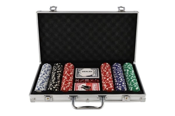 Poker Set im Aluminiumkoffer mit 300 Chips, Karten und Würfeln