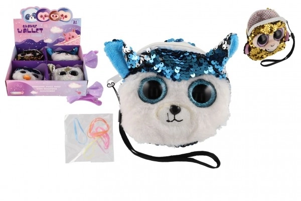 Mädchen Stoffgeldbörse Tierchen mit Pailletten und Haar-Accessoires