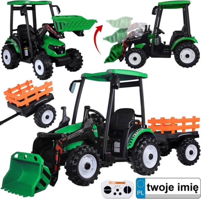 Elektrischer Kindertraktor mit Anhänger und Schaufel 24 V – Grün