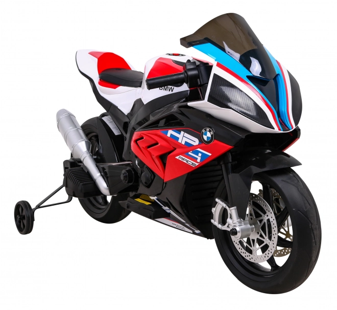 Kinder-Elektromotorrad BMW HP4 Rot + Stützräder + sanfter Start + EVA + MP3 LED