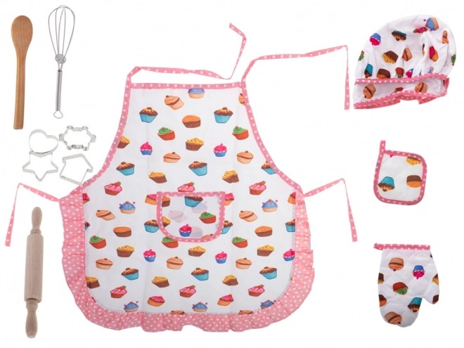 Kinderküchenset mit Mütze, Schürze und Utensilien