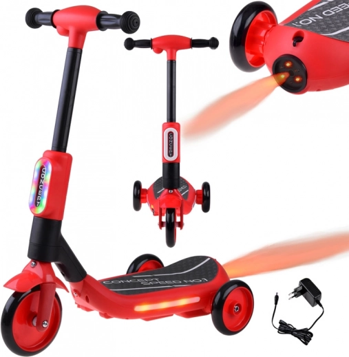 Elektrischer Dreirad-Kinderscooter mit LED-Lichtern und Dampfeffekt – Rot