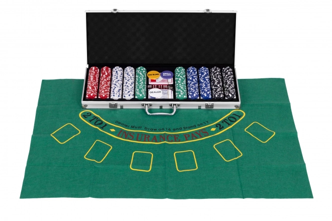 Pokerset mit 500 Chips und Blackjack-Spieltisch