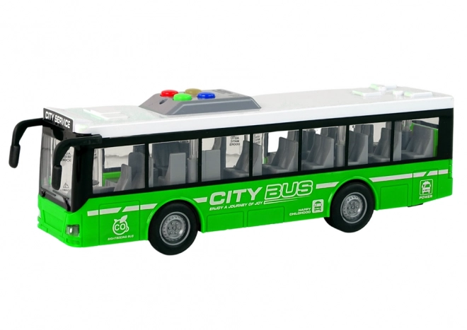 Interaktiver grüner Bus mit Batteriebetrieb und Schwungradantrieb 1:16 – Grün
