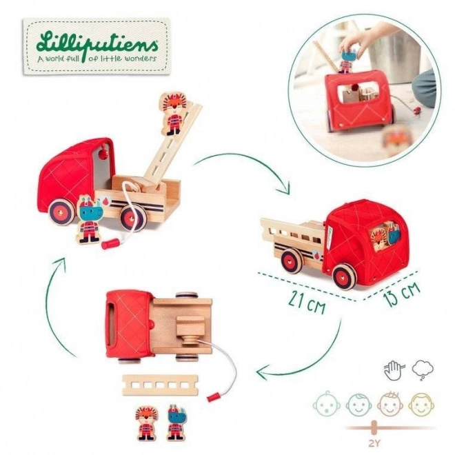 Lilliputiens - Feuerwehrwagen aus Holz mit Nashorn Marius