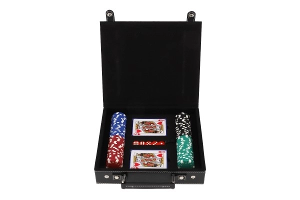 Poker-Set im Koffer mit 100 Chips, Karten und Würfeln