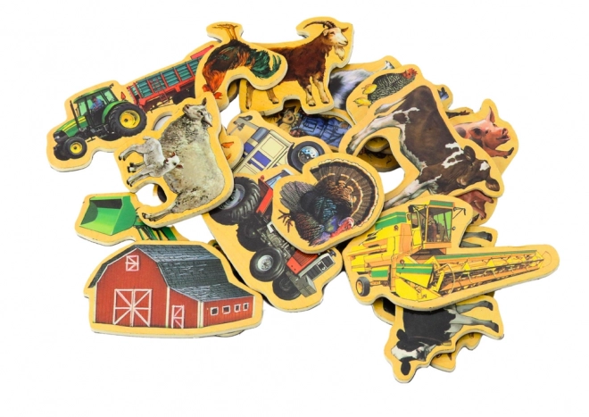 Magnetset aus Holz mit Haustieren und Bauernhofmaschinen