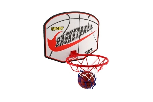 Basketballkorb aus Holz mit Ball und Pumpe
