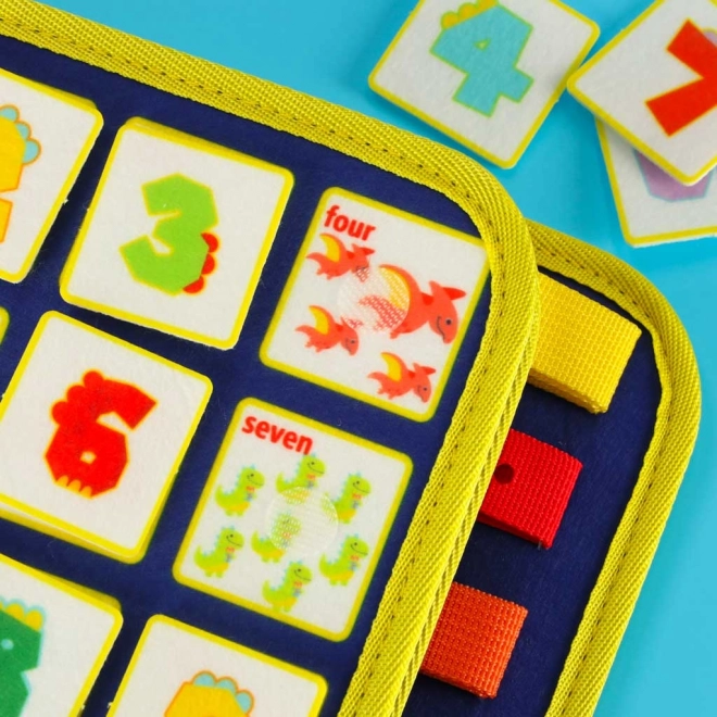 Montessori-sensorische Aktivitätstafel mit Dinosaurier-Motiv Blau