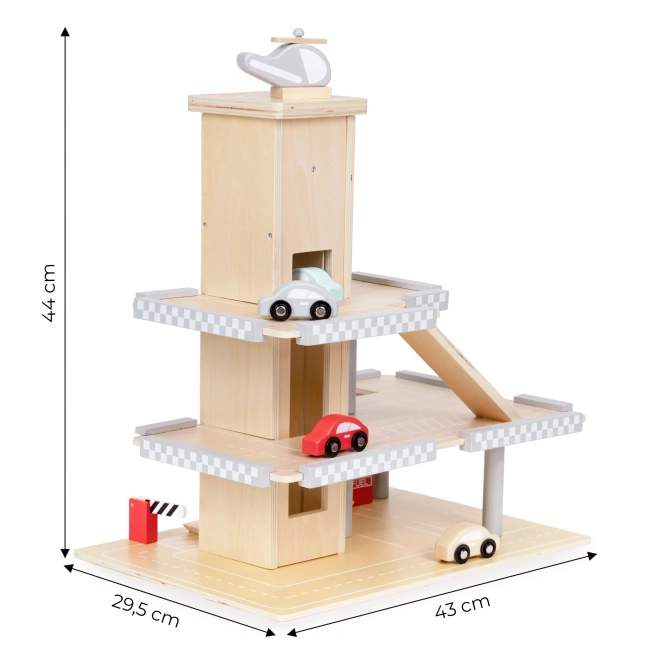 Große Holzgarage mit Aufzug und Autos von Ecotoys