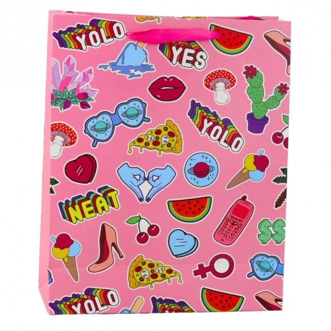 Bunte Geschenktasche mit Aufklebern
