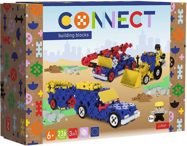 Konstruktionsset 3-in-1 Baumaschinen und SUV mit Anhänger TREFL Connect