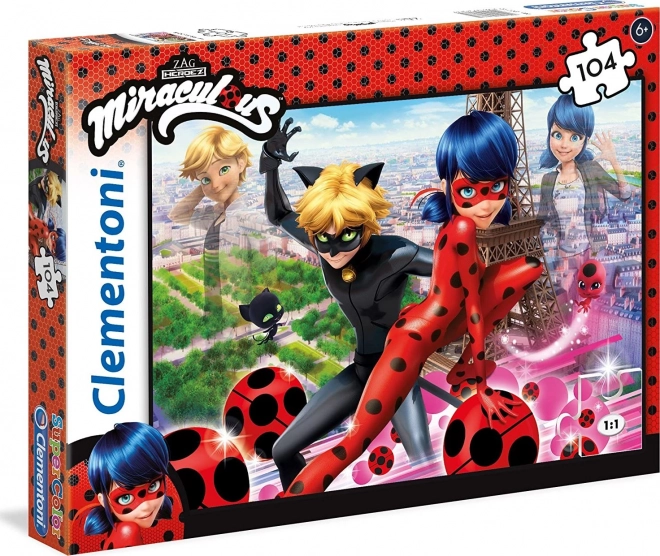 Clementoni Puzzle Miraculous Ladybug und Cat Noir in Paris 104 Teile